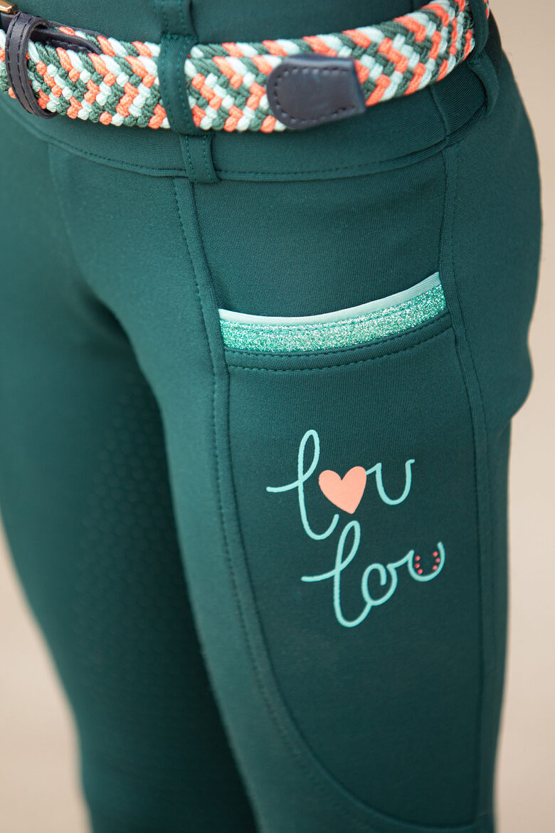 Lou Lou bērnu jāšanas legingi – tumši zaļi, ar silikona sēdvietu