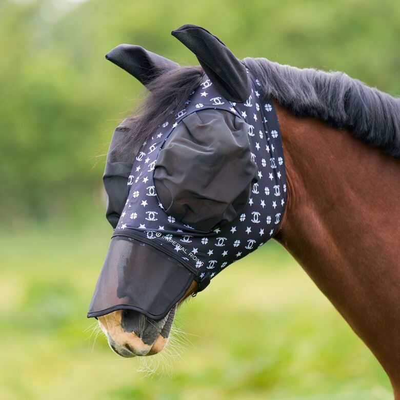 Zirgu mušu maska Trail ride ar sietiņu degunam multi